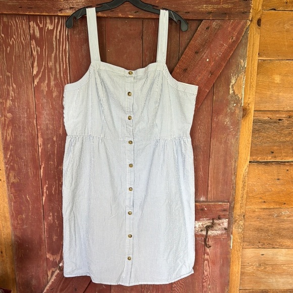J. Crew blue/white stripe seersucker button front tank straps lined midi Size 18 - Picture 1 of 8
